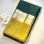 Premium mysore crepe silk saree - Deep bottle green mustard yellow  - ZAR557