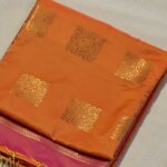 Premium soft silks - Marigold orange and rand pink with antique zari gold - ZAR567